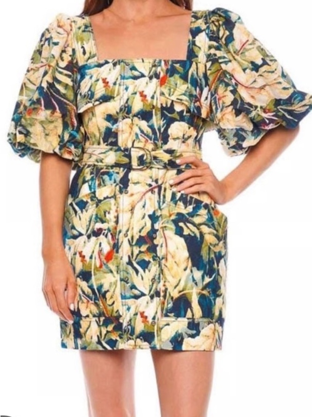 Acler Lovell Puff Sleeve Mini Floral Belted Dres